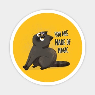 Black cute cat with bee "You are made of magic" Magnet